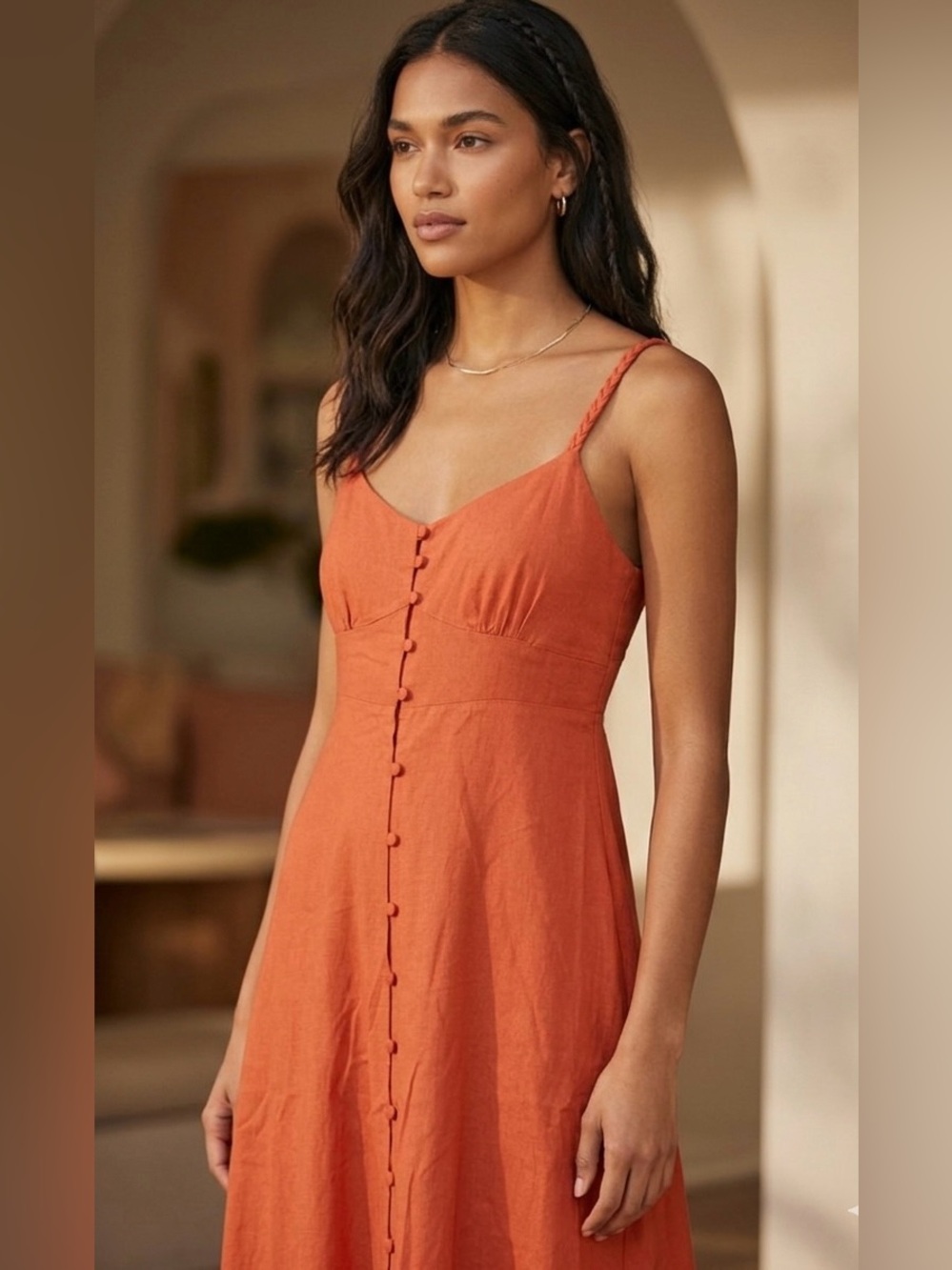 Monteau Los Angeles Burnt Orange Button-Front Midi Dress - Size L